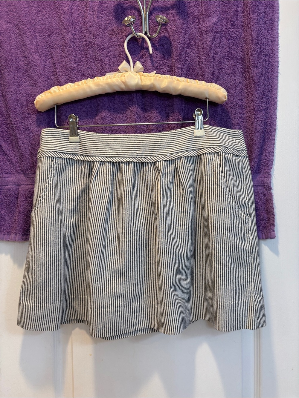 J. Crew Factory Navy and White Striped Circle Skirt